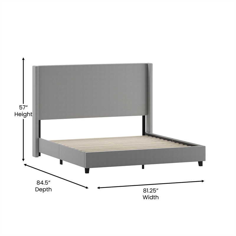 King Size Upholstered Platform Bed with Channel Stitched Headboard in Gray