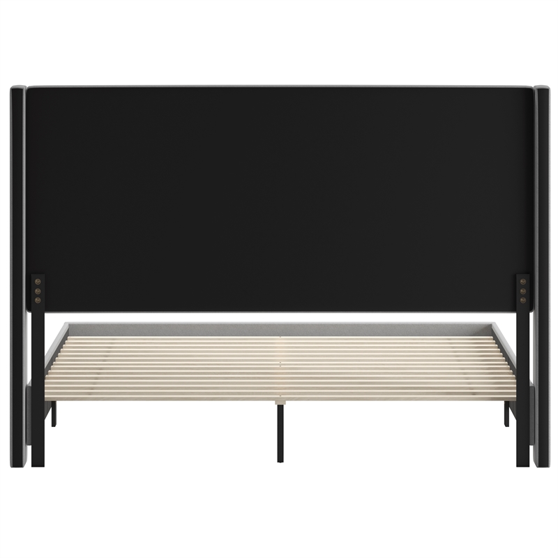 King Size Upholstered Platform Bed with Channel Stitched Headboard in Gray