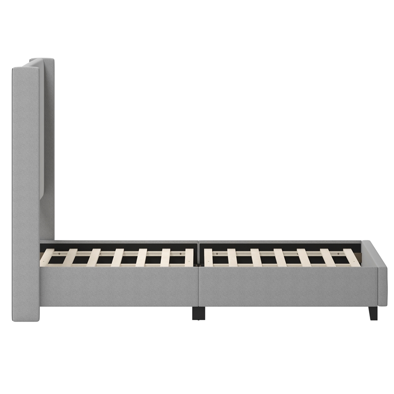 King Size Upholstered Platform Bed with Channel Stitched Headboard in Gray