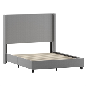 Queen Size Upholstered Platform Bed with Channel Stitched Headboard in Gray