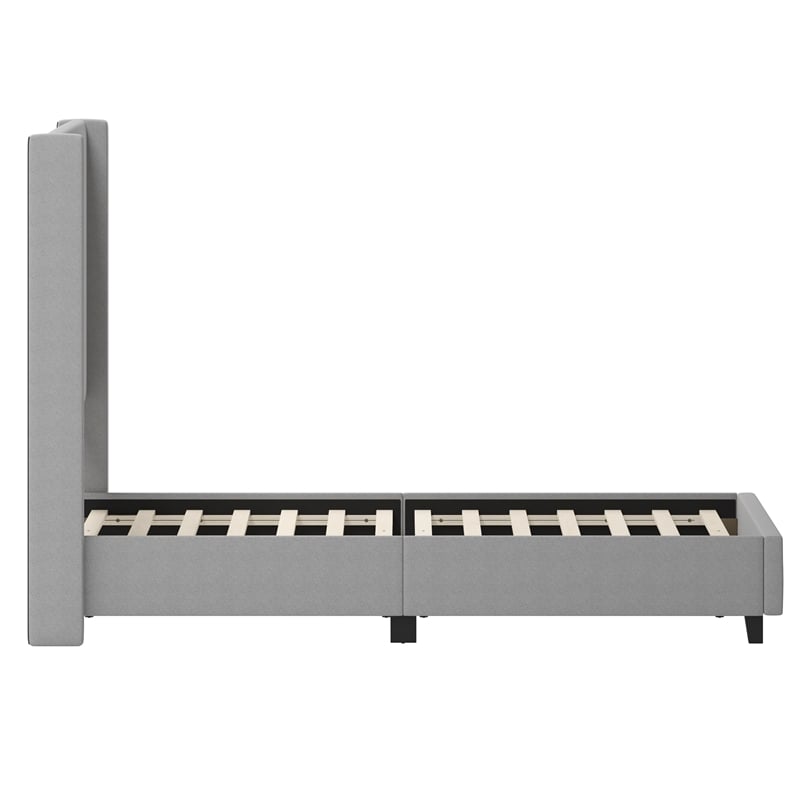 Queen Size Upholstered Platform Bed with Channel Stitched Headboard in Gray