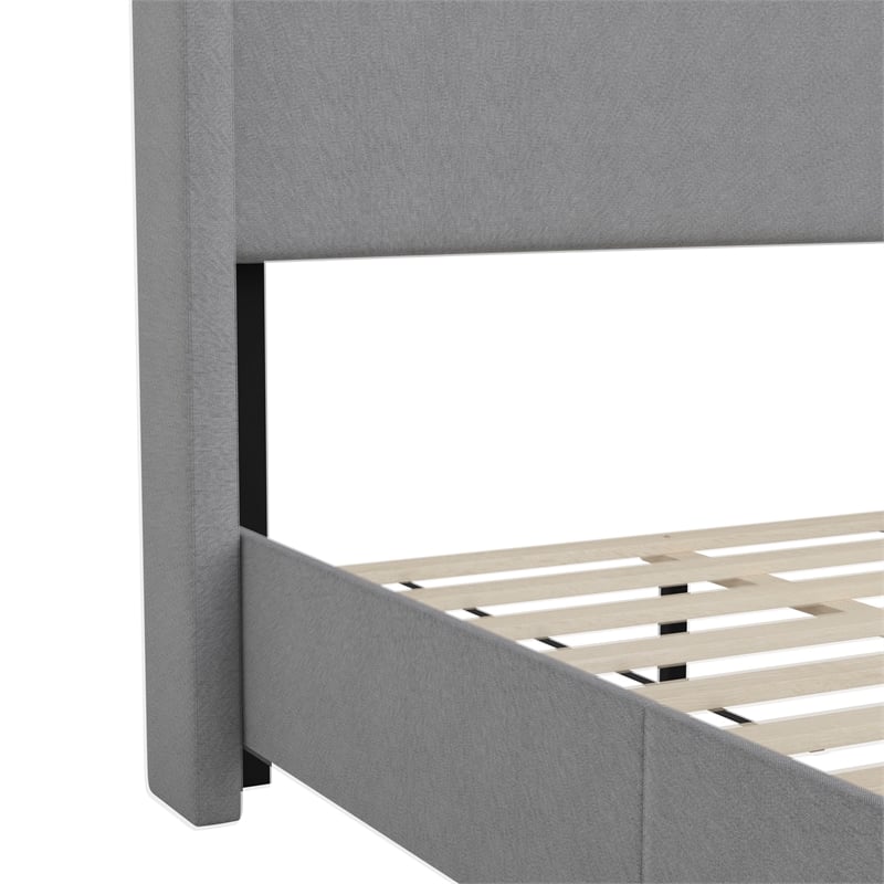 Twin Size Upholstered Platform Bed with Channel Stitched Headboard in Gray