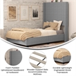 Twin Size Upholstered Platform Bed with Channel Stitched Headboard in Gray