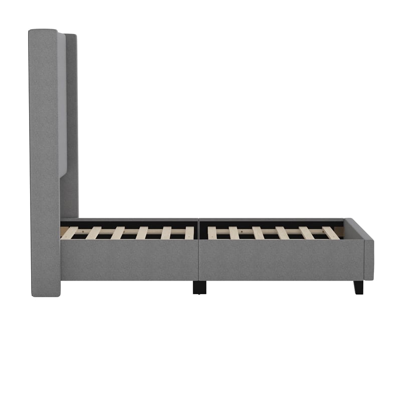 Twin Size Upholstered Platform Bed with Channel Stitched Headboard in Gray