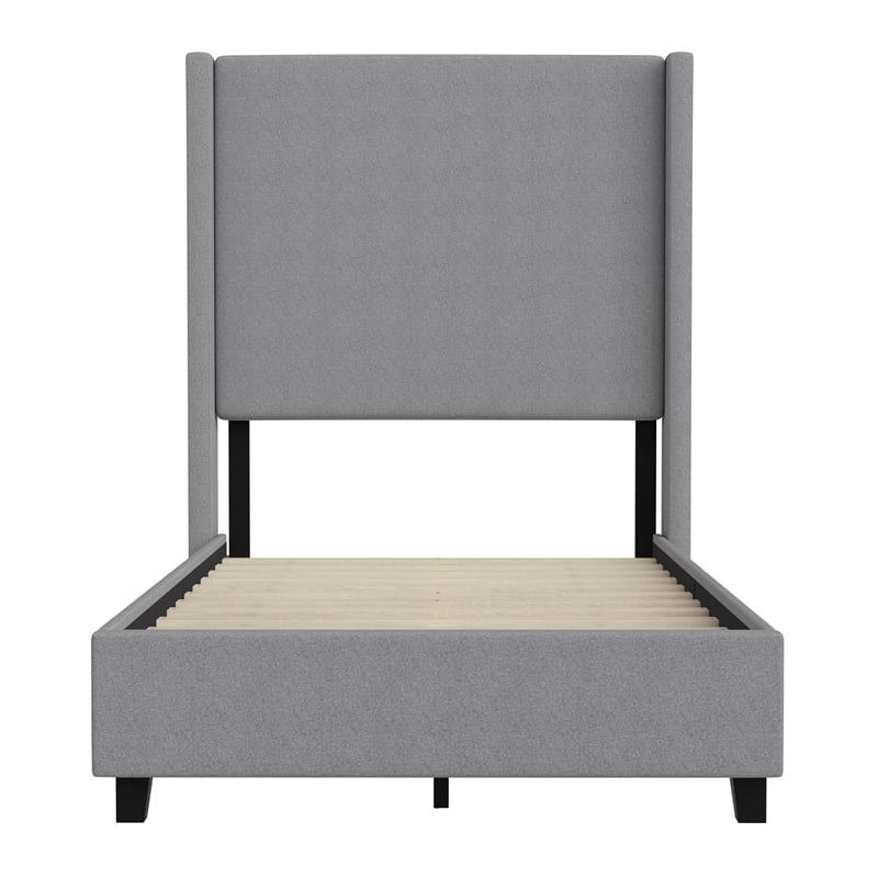 Twin Size Upholstered Platform Bed with Channel Stitched Headboard in Gray