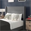Full Size Upholstered Platform Bed with Wingback Headboard-Gray Faux Linen