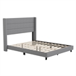 Queen Size Upholstered Platform Bed with Wingback Headboard-Gray Faux Linen