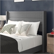 Queen Size Upholstered Platform Bed with Wingback Headboard-Gray Faux Linen