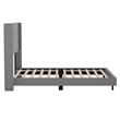Queen Size Upholstered Platform Bed with Wingback Headboard-Gray Faux Linen