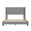 Queen Size Upholstered Platform Bed with Wingback Headboard-Gray Faux Linen