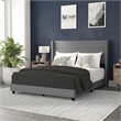 Queen Size Upholstered Platform Bed with Wingback Headboard-Gray Faux Linen