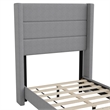 Twin Size Upholstered Platform Bed with Wingback Headboard-Gray Faux Linen