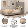 Twin Size Upholstered Platform Bed with Wingback Headboard-Gray Faux Linen