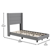 Twin Size Upholstered Platform Bed with Wingback Headboard-Gray Faux Linen
