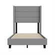 Twin Size Upholstered Platform Bed with Wingback Headboard-Gray Faux Linen