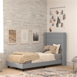 Twin Size Upholstered Platform Bed with Wingback Headboard-Gray Faux Linen