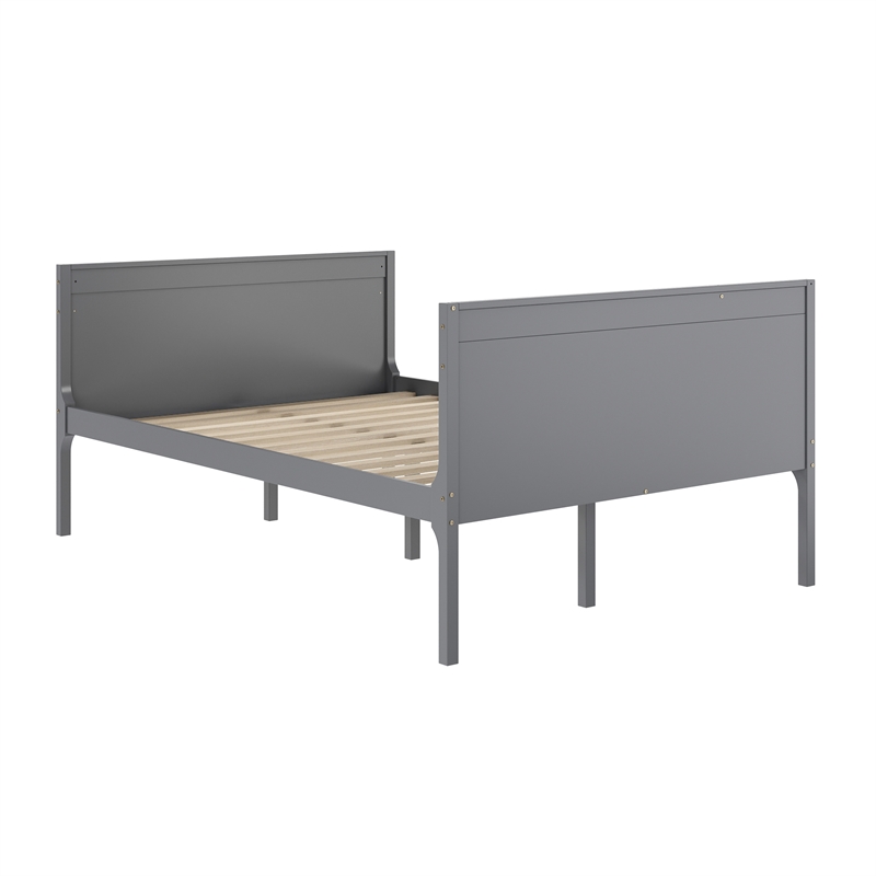 Twin Over Full Convertible Slatted Solid Wood Bunk Bed Frame for Kids in Gray