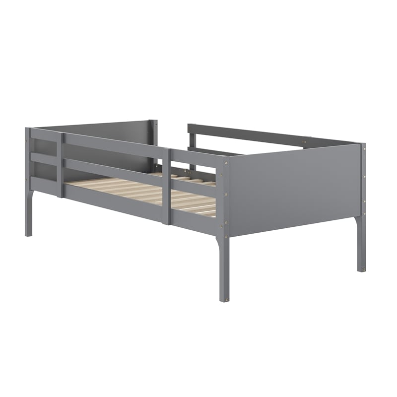 Twin Over Full Convertible Slatted Solid Wood Bunk Bed Frame for Kids in Gray