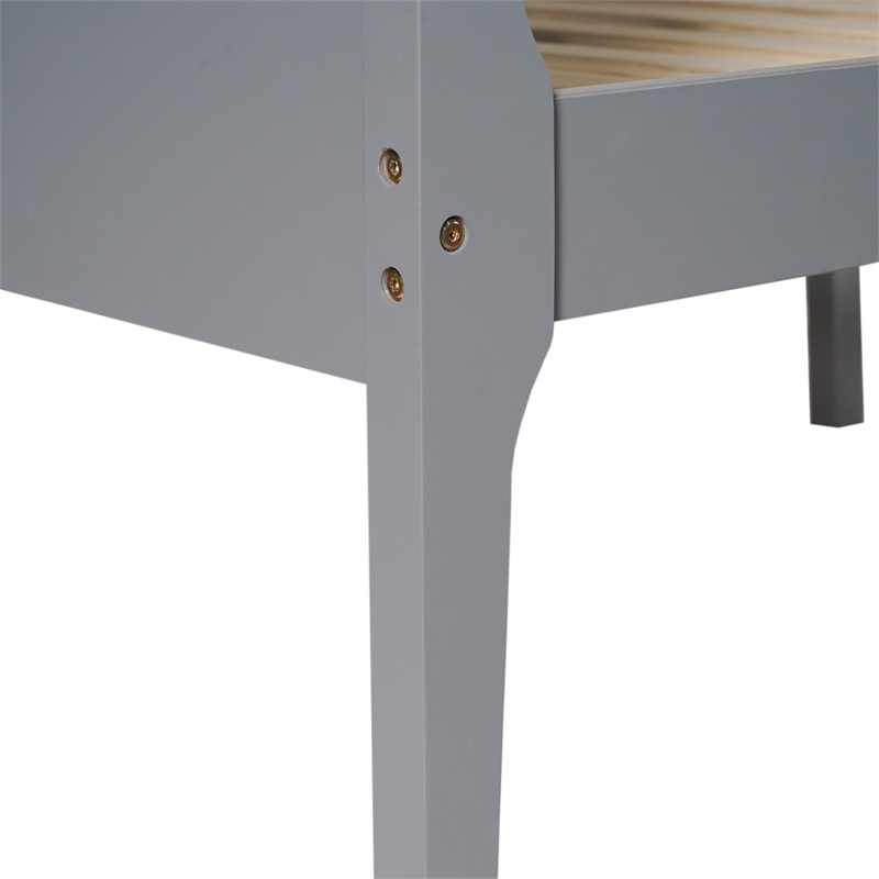 Twin Over Full Convertible Slatted Solid Wood Bunk Bed Frame for Kids in Gray