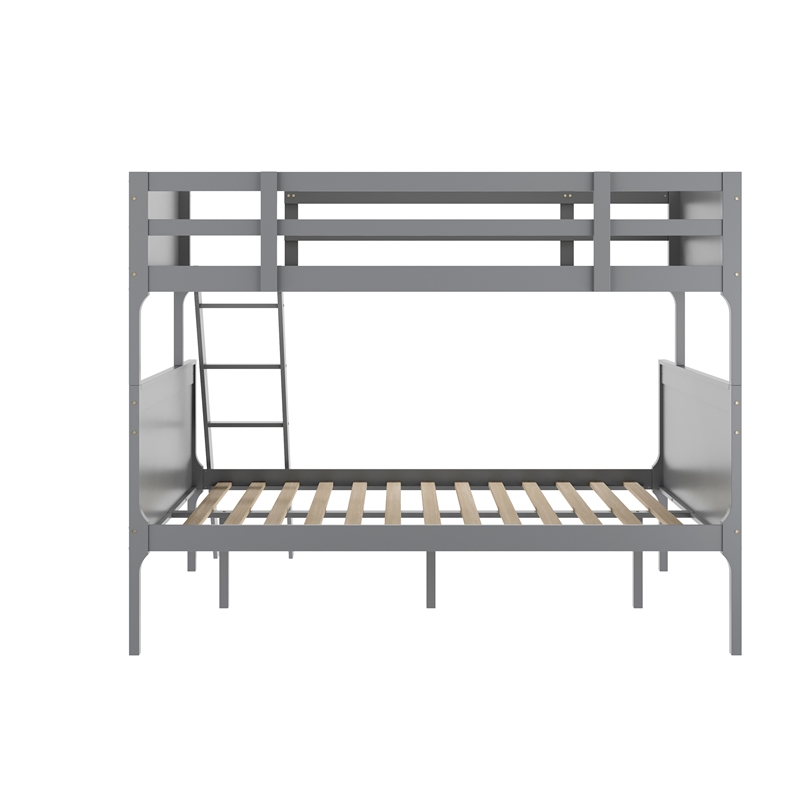 Twin Over Full Convertible Slatted Solid Wood Bunk Bed Frame for Kids in Gray