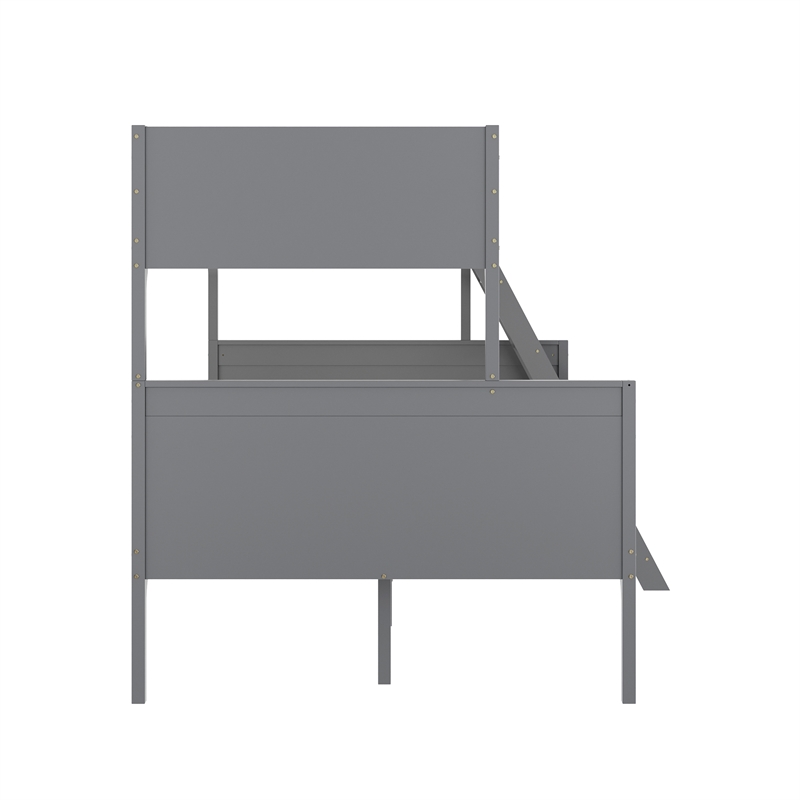 Twin Over Full Convertible Slatted Solid Wood Bunk Bed Frame for Kids in Gray