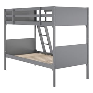 Twin Over Twin Convertible Slatted Solid Wood Bunk Bed Frame for Kids in Gray