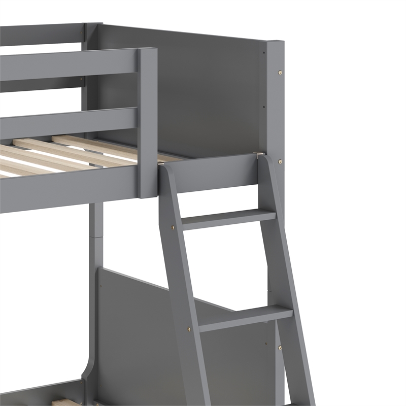 Twin Over Twin Convertible Slatted Solid Wood Bunk Bed Frame for Kids in Gray