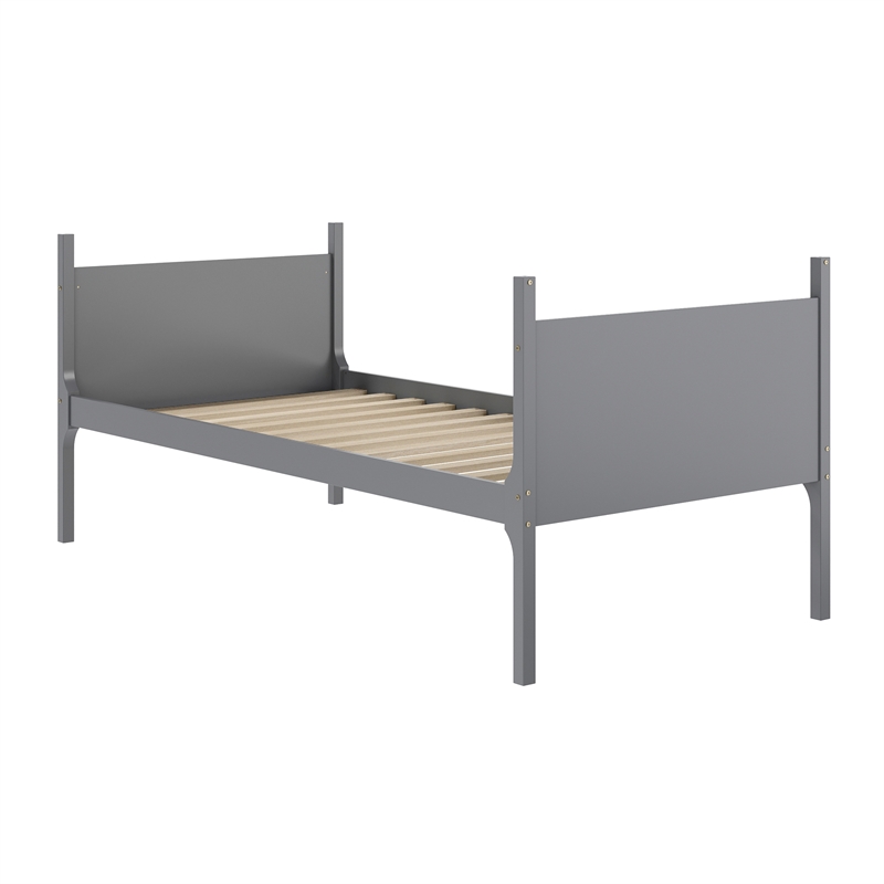Twin Over Twin Convertible Slatted Solid Wood Bunk Bed Frame for Kids in Gray