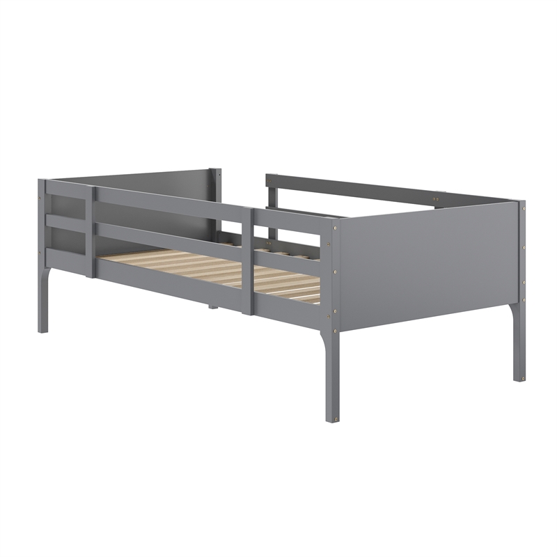 Twin Over Twin Convertible Slatted Solid Wood Bunk Bed Frame for Kids in Gray