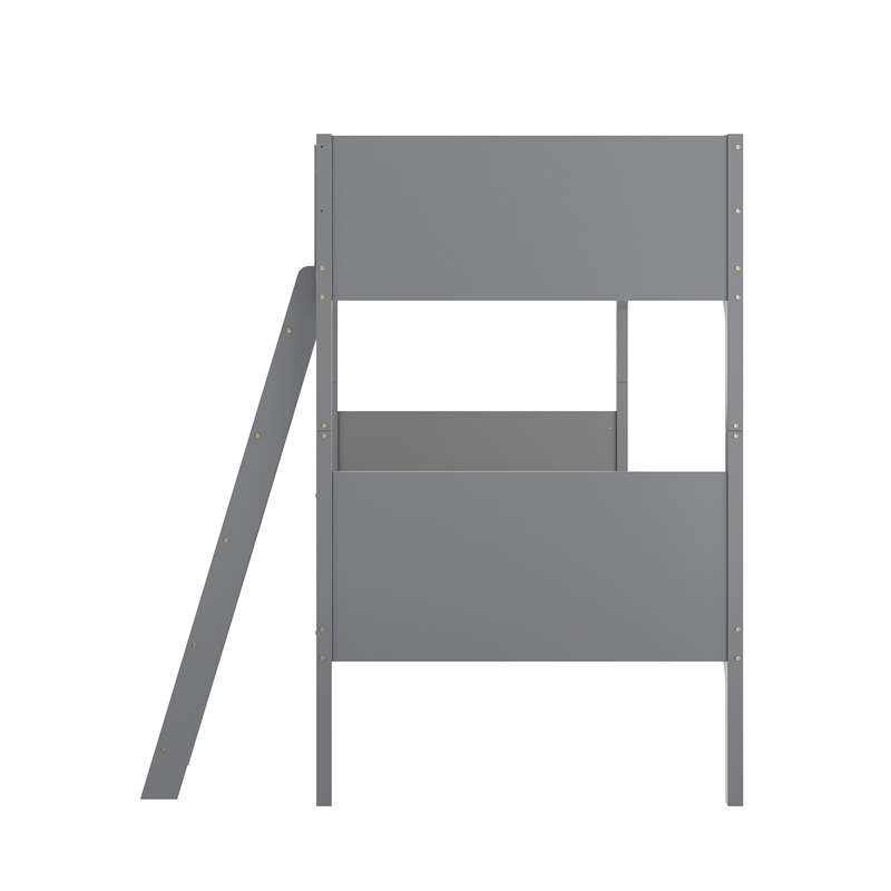 Twin Over Twin Convertible Slatted Solid Wood Bunk Bed Frame for Kids in Gray