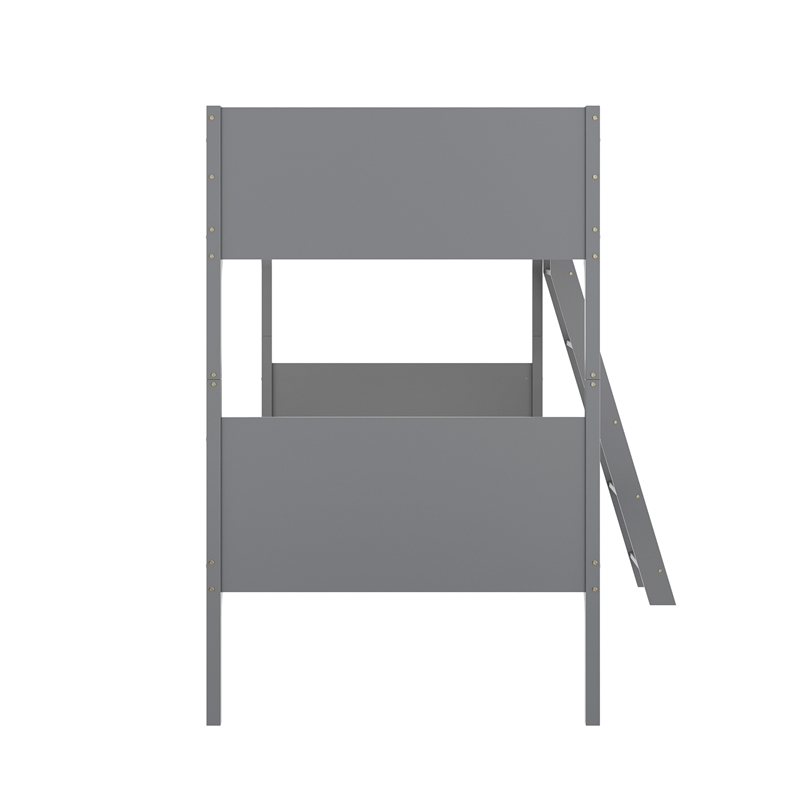 Twin Over Twin Convertible Slatted Solid Wood Bunk Bed Frame for Kids in Gray
