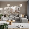 Contemporary 5 Piece Modular Sectional Sofa with Ottoman in Gray Fabric