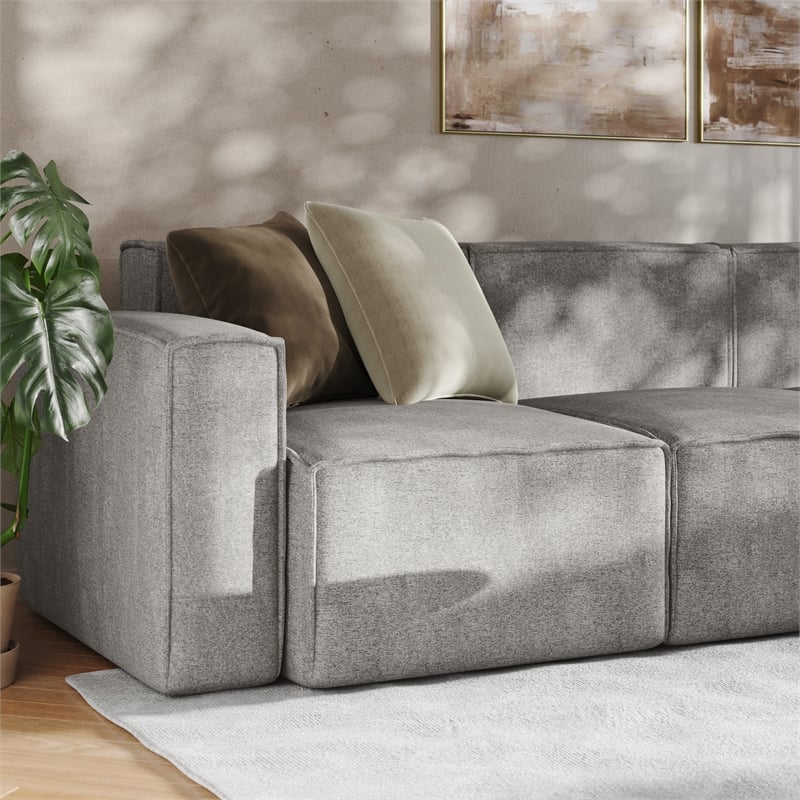 Contemporary 5 Piece Modular Sectional Sofa with Ottoman in Gray Fabric