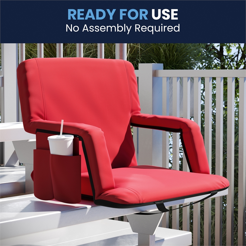 Extra Wide Red Reclining Backpack Stadium Chair with Armrests & Storge Pockets