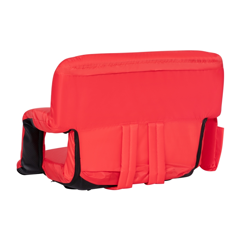 Extra Wide Red Reclining Backpack Stadium Chair with Armrests & Storge Pockets