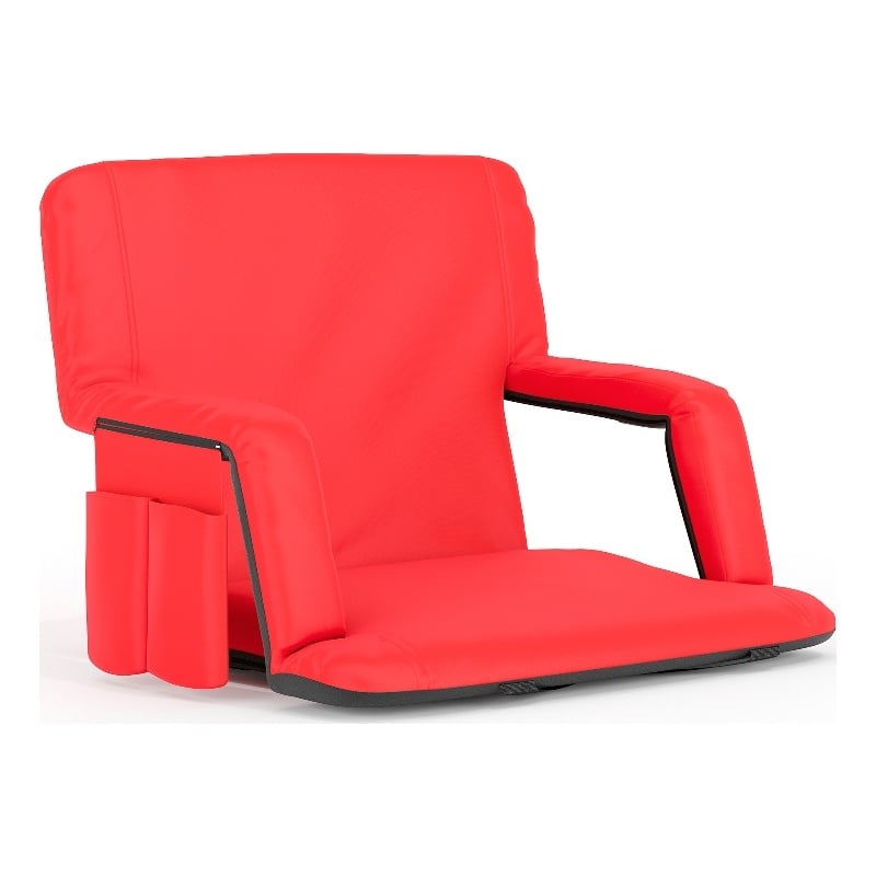 Extra Wide Red Reclining Backpack Stadium Chair with Armrests & Storge Pockets