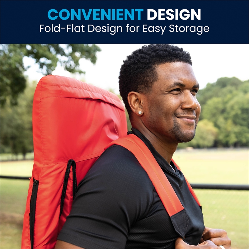 Extra Wide Red Reclining Backpack Stadium Chair with Armrests & Storge Pockets