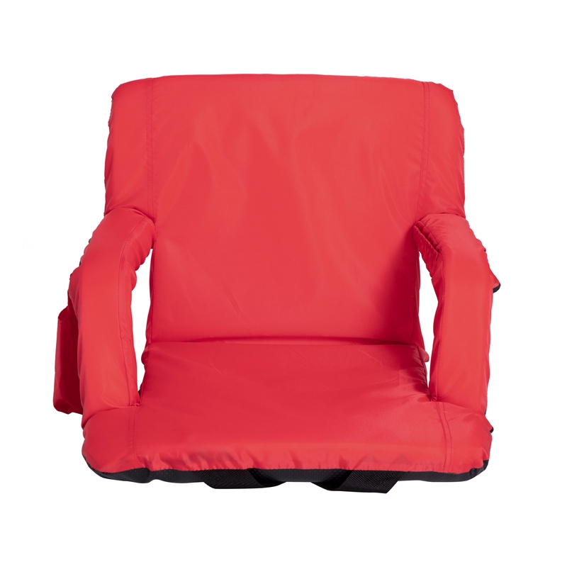 2 Pack Reclining Red Backpack Padded Stadium Chairs-Armrests & Storge Pockets