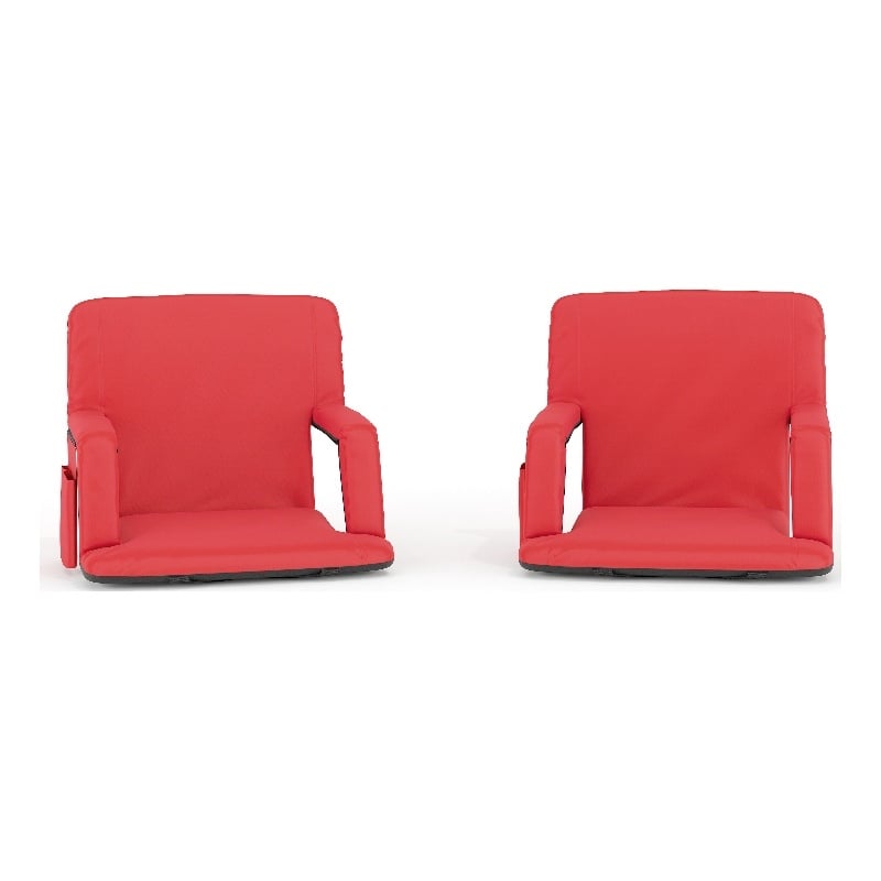 2 Pack Reclining Red Backpack Padded Stadium Chairs-Armrests & Storge Pockets