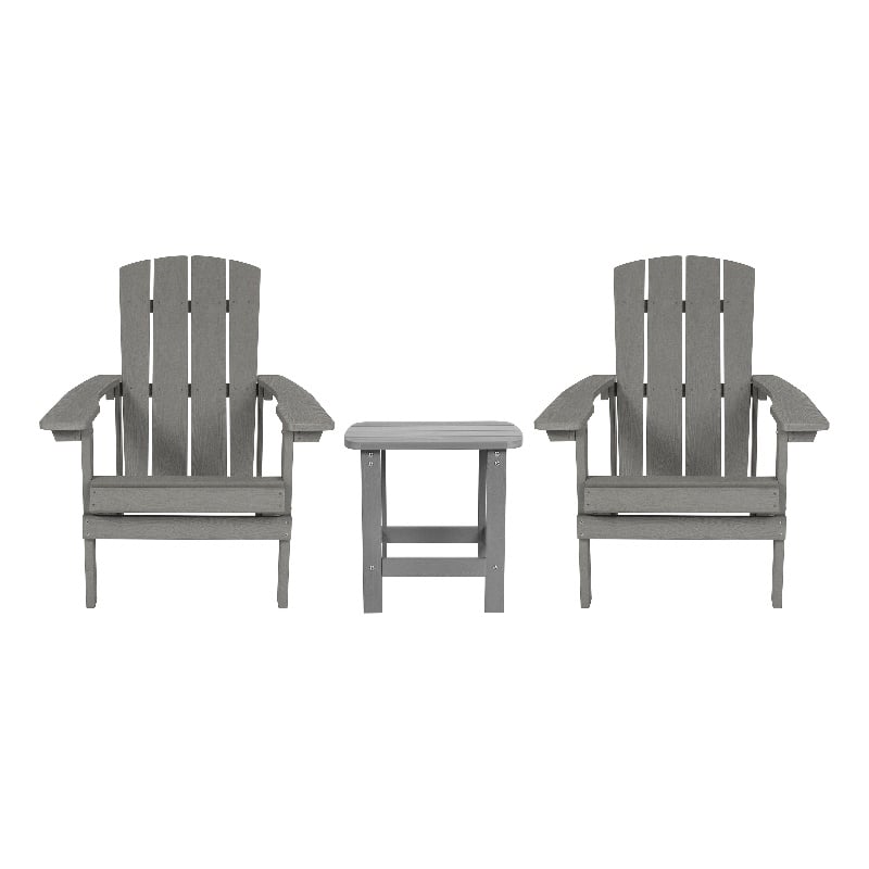 Indoor/Outdoor Adirondack Style Side Table and 2 Chair Set in Gray