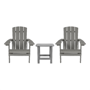 Indoor/Outdoor Adirondack Style Side Table and 2 Chair Set in Gray