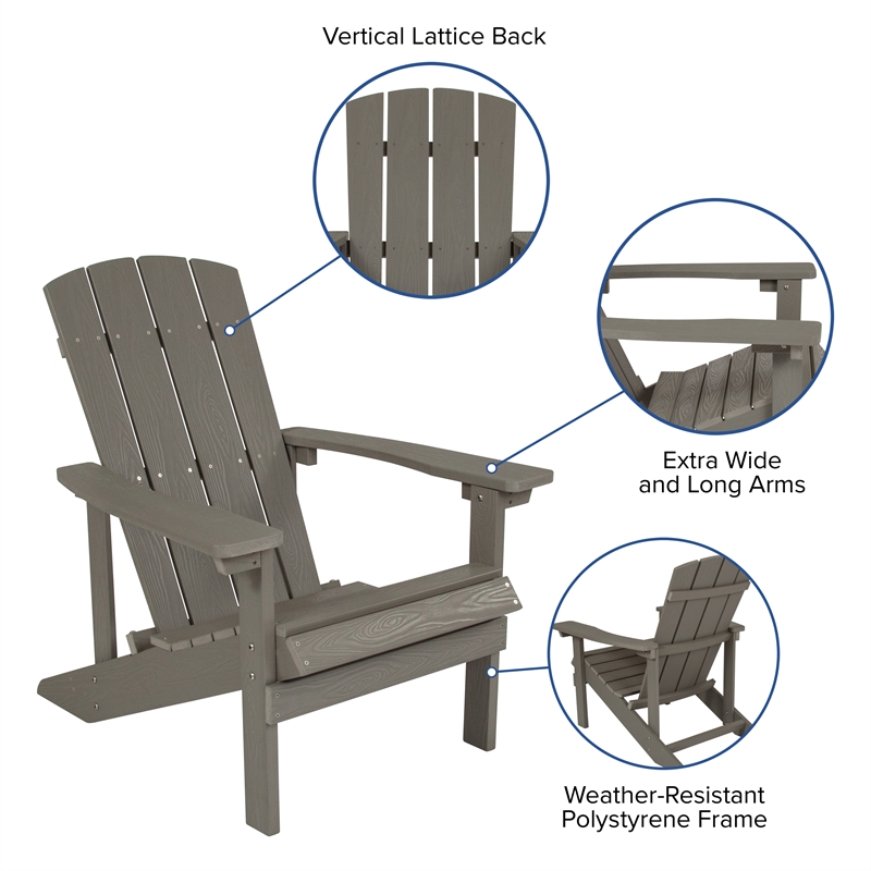 Indoor/Outdoor Adirondack Style Side Table and 2 Chair Set in Gray