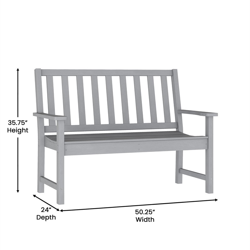 All Weather Heavy Duty Commercial Recycled HDPE Bench with Curved Seat in Gray
