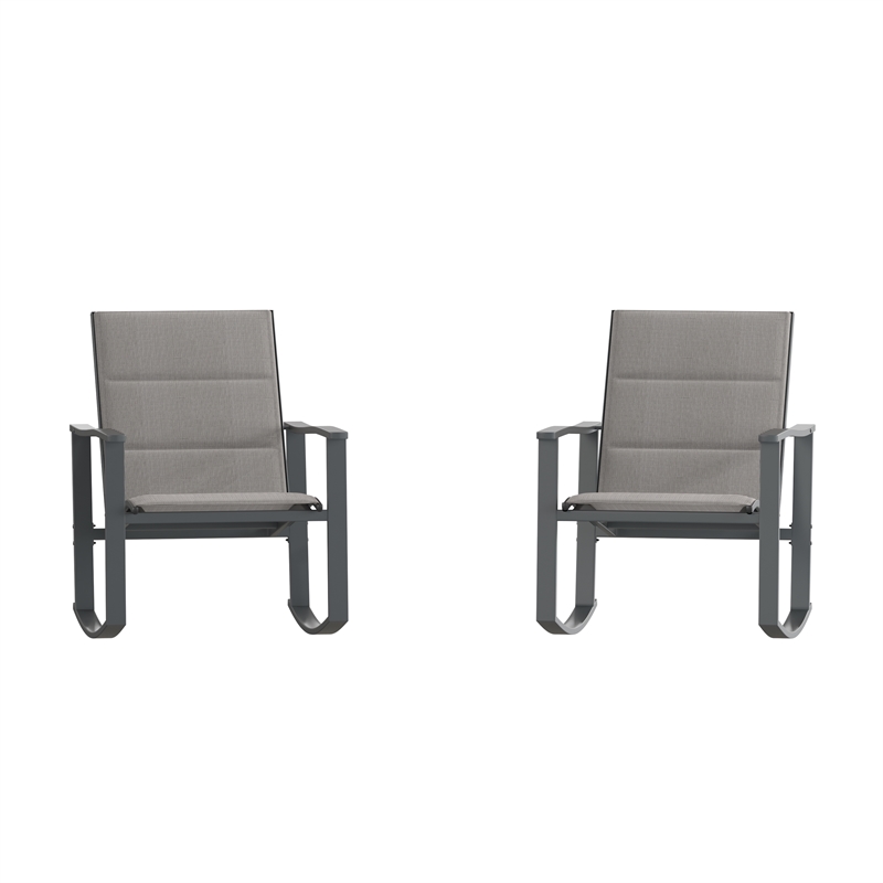 Set of 2 All Weather Flex Comfort Rocking Chairs with Metal Frames-Gray/Black