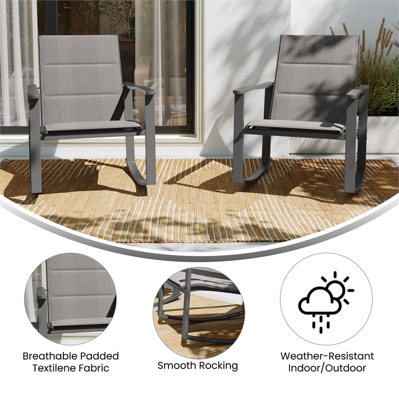 Set of 2 All Weather Flex Comfort Rocking Chairs with Metal Frames-Gray/Black