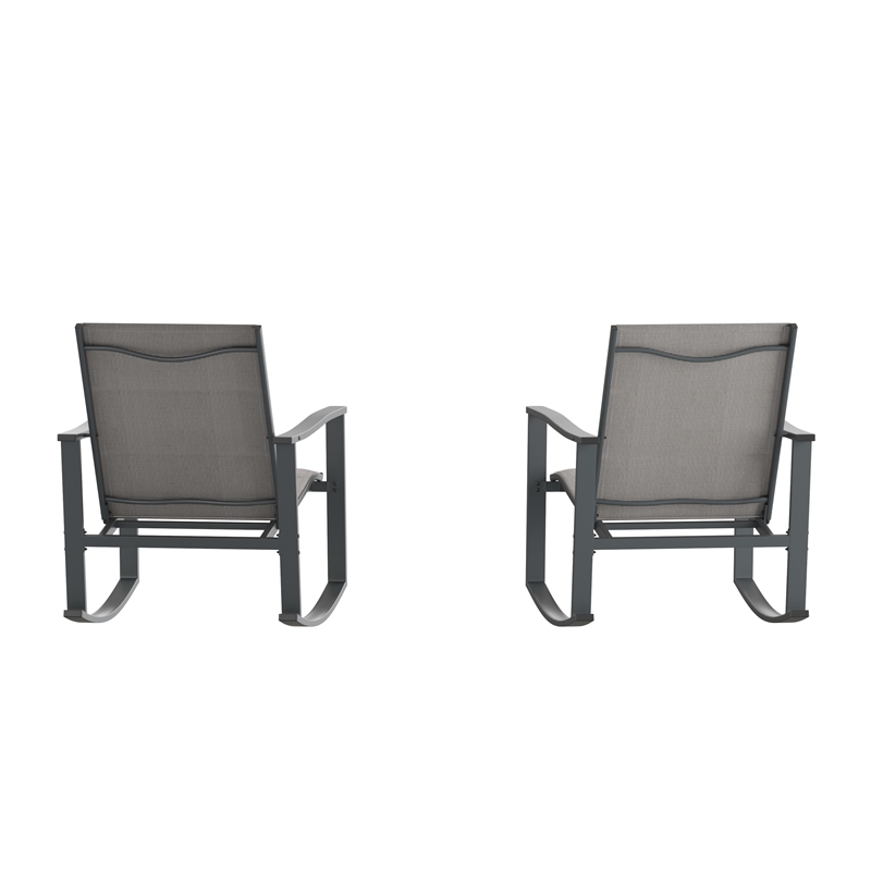 Set of 2 All Weather Flex Comfort Rocking Chairs with Metal Frames-Gray/Black
