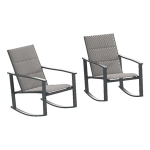 Set of 2 All Weather Flex Comfort Rocking Chairs with Metal Frames-Gray/Black