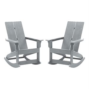 Indoor/Outdoor modern 2-Slat Adirondack Poly Resin Rockers in Gray - Set of 2