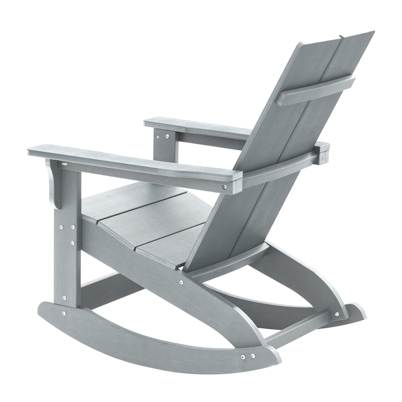 Modern 2-Slat Adirondack Poly Resin Rocking Chair for Indoor/Outdoor Use - Gray