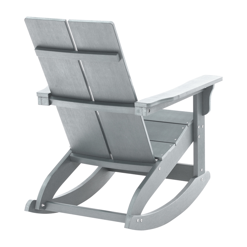 Modern 2-Slat Adirondack Poly Resin Rocking Chair for Indoor/Outdoor Use - Gray